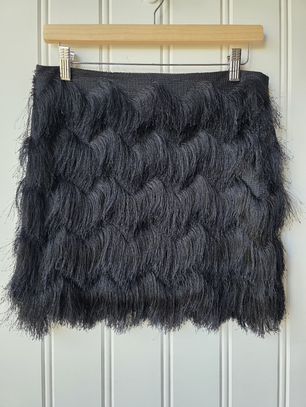 H&M Black Zig Zag Fringe Zip Up Mini Skirt Small